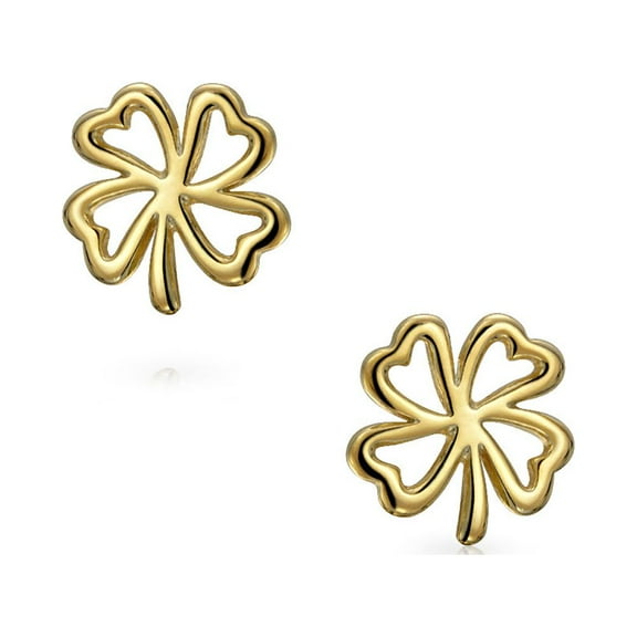 Bling Jewelry Womens Luck of the Irish Celtic Shamrock Stud Earrings in Two Tone Gold & Silver