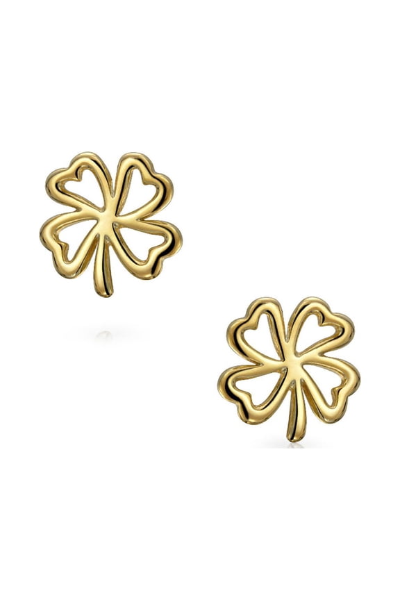 Womens Luck of the Irish Celtic Shamrock Stud Earrings in Two Tone Gold & Silver