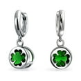thumbnail image 1 of Bling Jewelry Womens Luck of the Irish Shamrock Green CZ Clover Dangle Earrings Silver Lever back, 1 of 5
