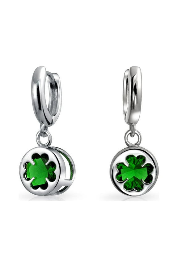 Womens Luck of the Irish Shamrock Green CZ Clover Dangle Earrings Silver Lever back
