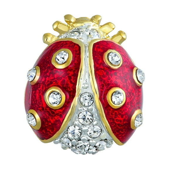Bling Jewelry Womens Lucky Ladybug Red Gold Enamel Crystal Brooche Pin for Lapel