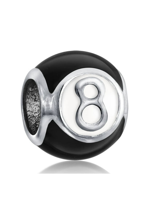 Womens Lucky Pool Player 8 Ball Charm Bead Sterling Silver for European Bracelet