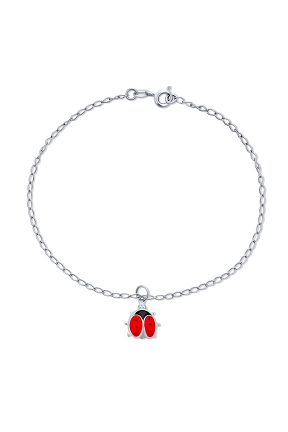 Womens Lucky Red Ladybug Charm Anklet Ankle Bracelet Sterling Silver 9.75 Inch