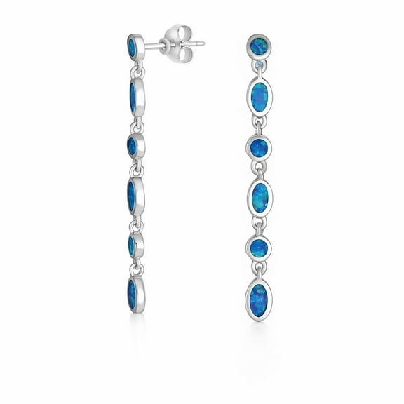 Bling Jewelry Womens  MOD Blue Opal Dangle Gemstone Earrings Sterling Silver 2 Inch