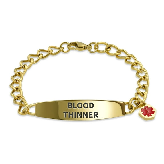 Bling Jewelry Womens Blood Thinner Medical ID Cuban Link Chain Bracelet Gold Plated Steel 7.5 Inch