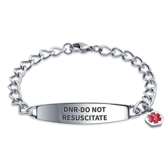 Bling Jewelry Womens DNR-Do Not Resuscitate Medical ID Miami Cuban Link Chain Bracelet Steel 7.5 Inch