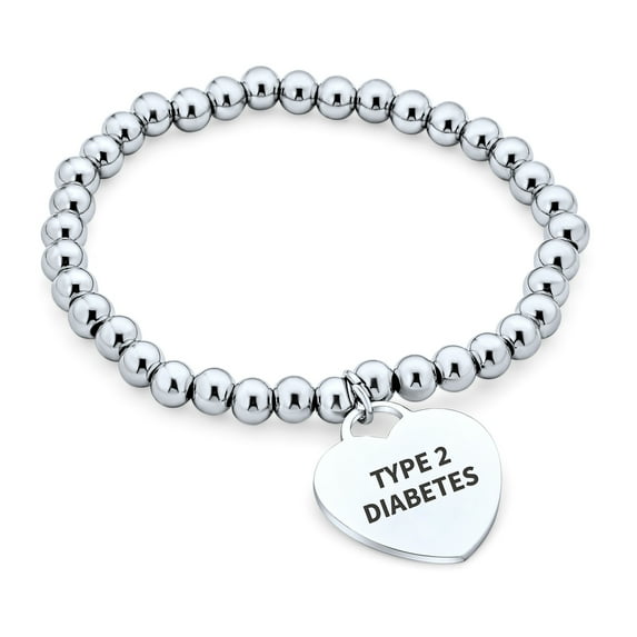 Bling Jewelry Womens Medical ID Bracelet with Heart Charm and Stretchable Stainless Steel Tag