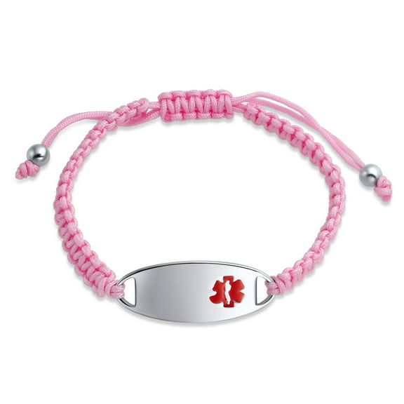 Bling Jewelry Womens Medical ID Bracelet with Pink Braided Cord and Stainless Steel Clasp