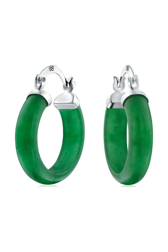 Womens Medium Hoop Huggie Earrings Red Coral Blue Turquoise Pink Jade Black Onyx Silver