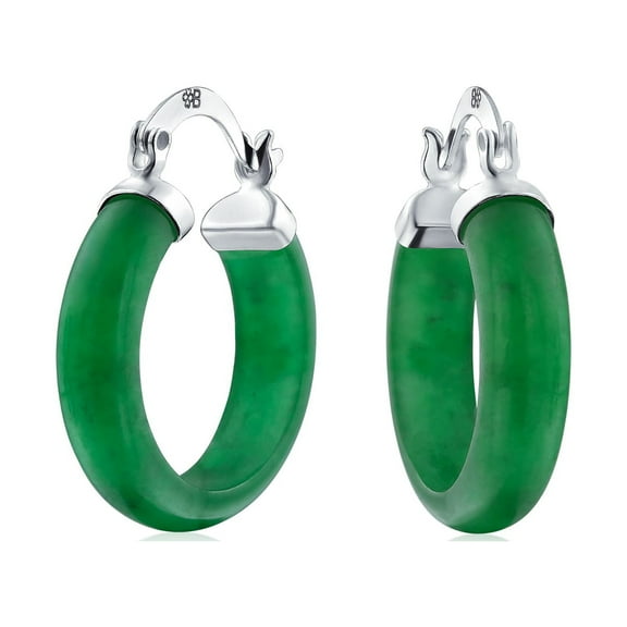 Bling Jewelry Womens Medium Hoop Huggie Earrings Red Coral Blue Turquoise Pink Jade Black Onyx Silver