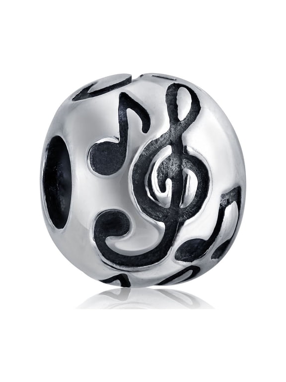 Womens Musician G Clef Music Note Charm Bead for Bracelet .925 Sterling Silver