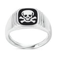 thumbnail image 1 of Bling Jewelry Womens Classic Flat Black Onyx Gemstones Signet Skull Crossbones Ring Sterling Silver, 1 of 4