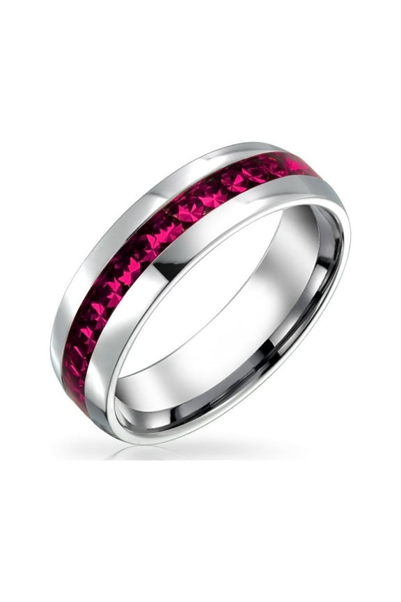 Womens Mens Stainless Crystal Eternity Band Ring Silver Toned