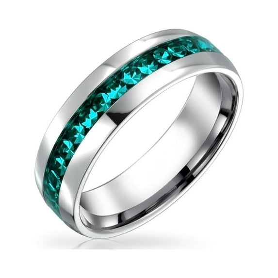 Bling Jewelry Womens Mens Stainless Crystal Eternity Band Ring Silver Toned