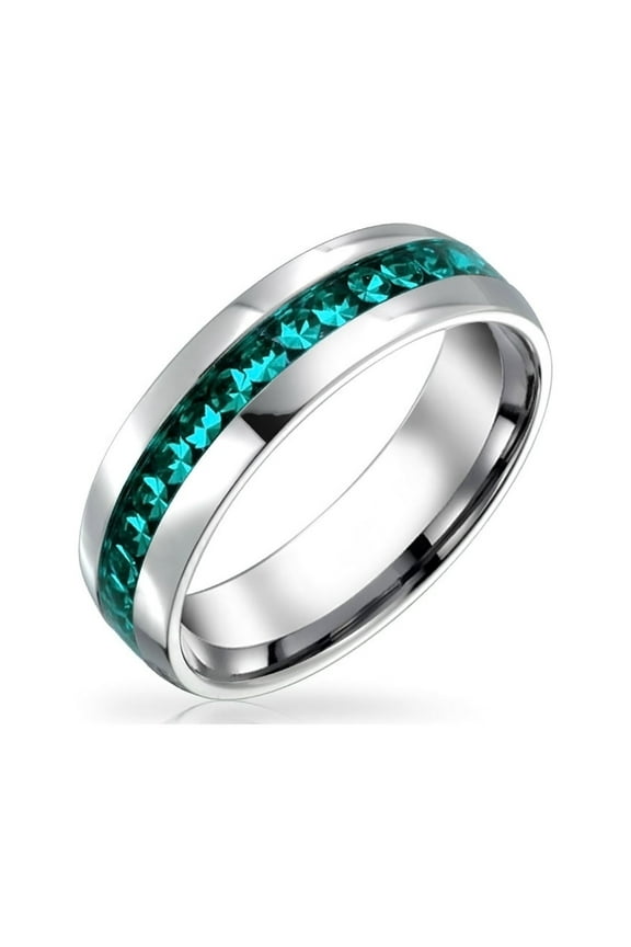 Womens Mens Stainless Crystal Eternity Band Ring Silver Toned