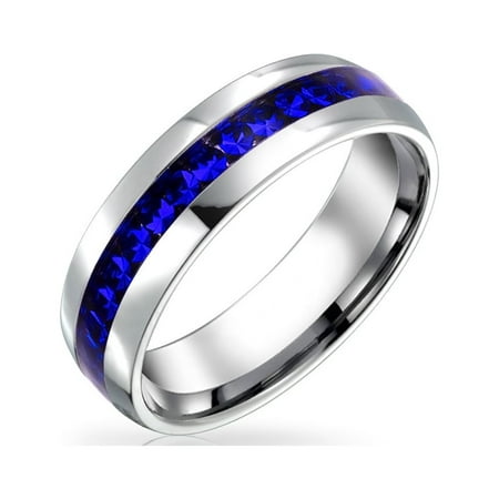Bling Jewelry Womens Channel Set Dark Blue Crystal Birthstone Eternity Band Ring Stainless Steel