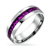 Bling Jewelry Womens Channel Set Purple Crystal Birthstone Eternity Band Ring Stainless Steel