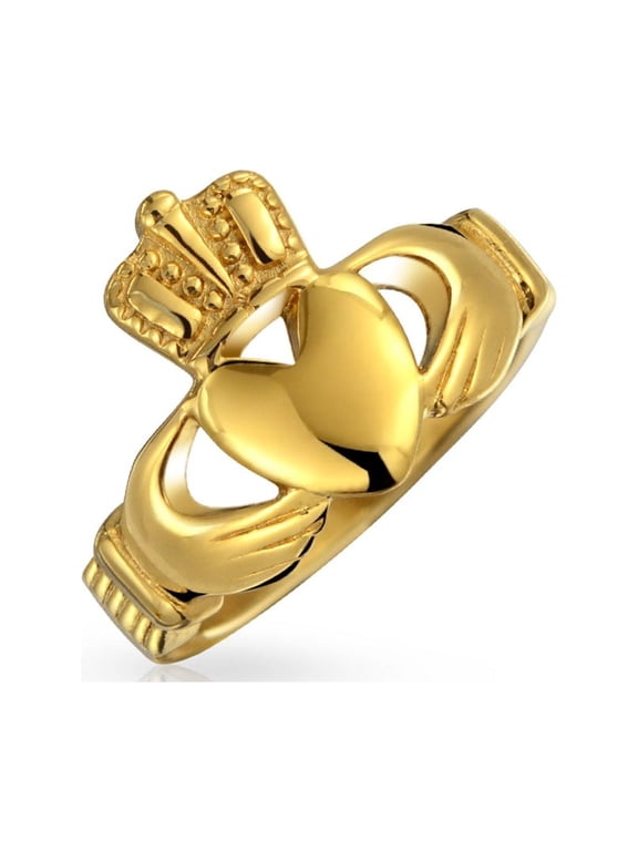 Unisex Friendship Promise Celtic Heart Claddagh Ring Gold Plated Stainless Steel