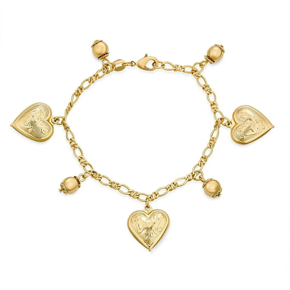 Bling Jewelry Womens Message Words Love Multi Hearts Charm Bracelet Gold Plated 7.5 Inch