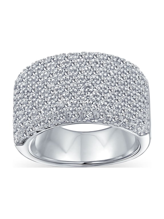 Womens Elegant Micro Pave CZ Wide 1/2 Eternity Band Ring .925 Sterling Silver