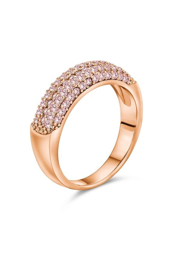 Womens Micro Pave Pink Cubic Zirconia Cocktail Statement Ring Rose Gold Sterling Silver