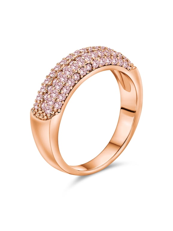 Womens Micro Pave Pink CZ 1/2 Eternity Wedding Band Ring Rose Gold Sterling Silver