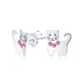 thumbnail image 1 of Bling Jewelry Womens Tiny Pink Crystal Accent Kitten Cat Stud Earrings .925 Sterling Silver, 1 of 5