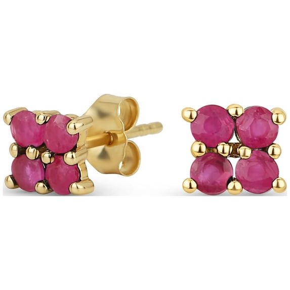 Bling Jewelry Womens Minimalist 14K Gold Sapphire, Ruby, Emerald Square Gemstone Stud Earrings