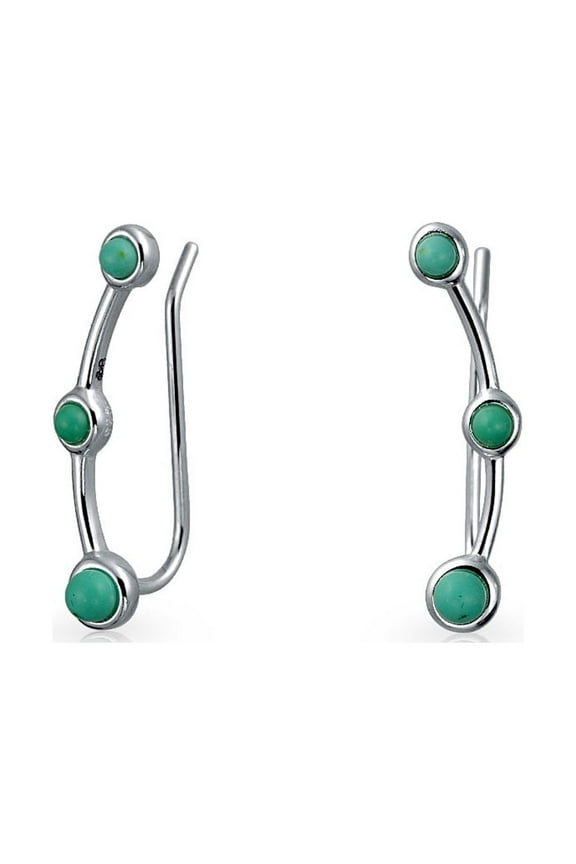 Womens Minimalist Blue Turquoise Ear Pin Climbers Earrings Ear Crawlers Sterling Silver