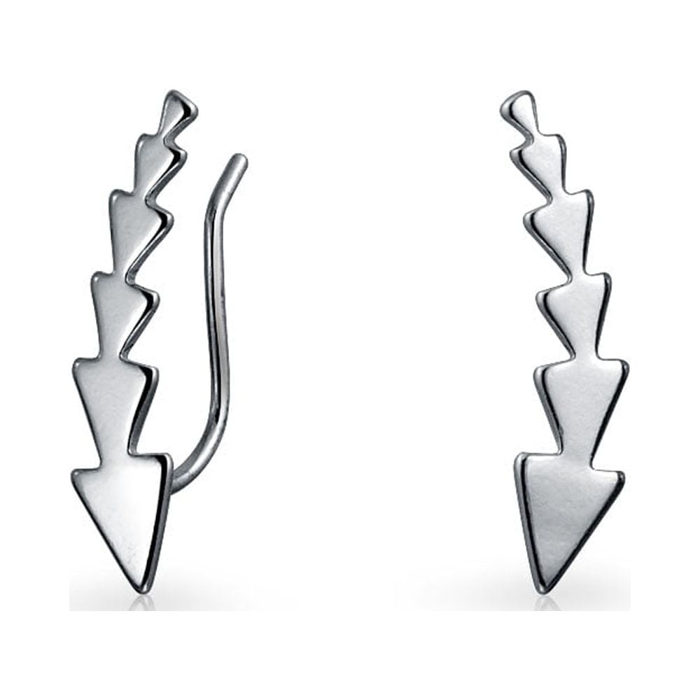 Pair of 925 Sterling Silver Descending 6 Gem Curve Ear Climber Minimal Earrings Pair of 925 Sterling Silver Descending 6 Gem Curve Ear Climber Minimal Earrings