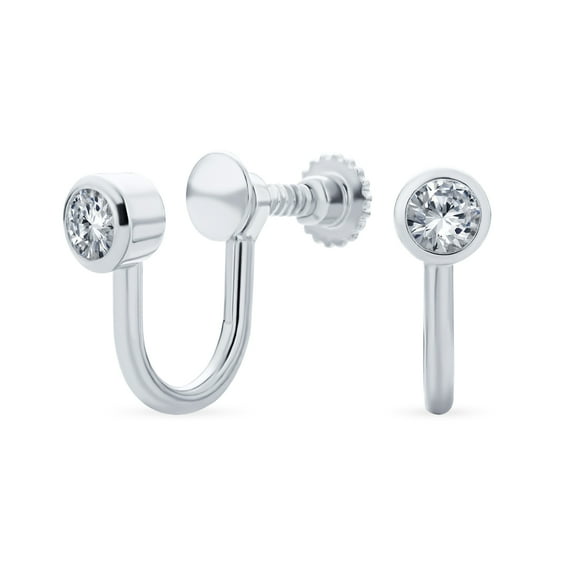 Bling Jewelry Womens Minimalist Blue CZ Clip-On Earrings Rose Gold Plated Sterling Silver 4MM