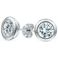 thumbnail image 1 of Bling Jewelry Womens Minimalist CZ Stud Earrings, Bezel Round Solitaire, Sterling Silver, 5-7 MM, 1 of 6