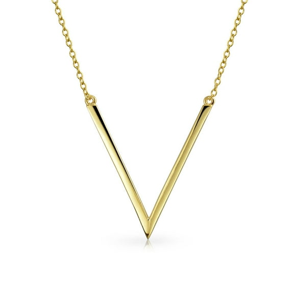 Bling Jewelry Womens Minimalist  Chevron V Pendant Necklace 14K Gold Plated Silver