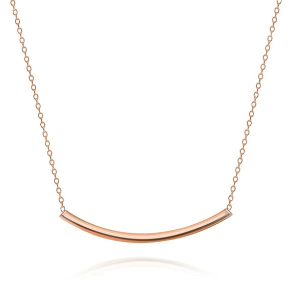 Bling Jewelry Womens Minimalist Curved Bar Pendant Necklace in 14K Rose Gold Plated Sterling Silver