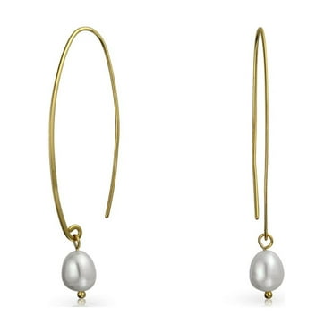 Bling Jewelry Womens Minimalist Dangle Earrings 14K Gold Plated Pearl Threader Sterling Silver