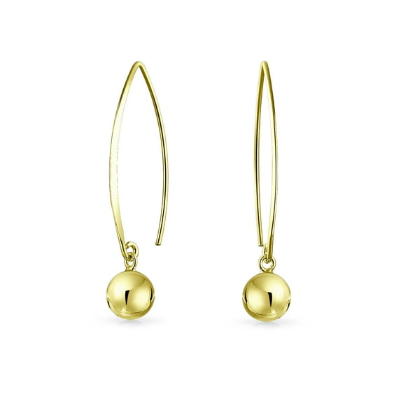 Bling Jewelry Womens Minimalist Dangle Earrings 14K Gold Plated Sterling Silver 8MM Bead