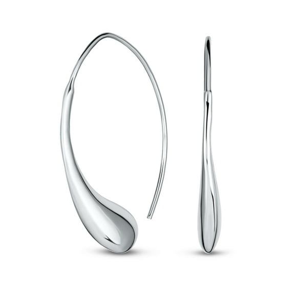 Bling Jewelry Womens Minimalist Dangle Earrings Polished Teardrop Threader in Sterling Silver
