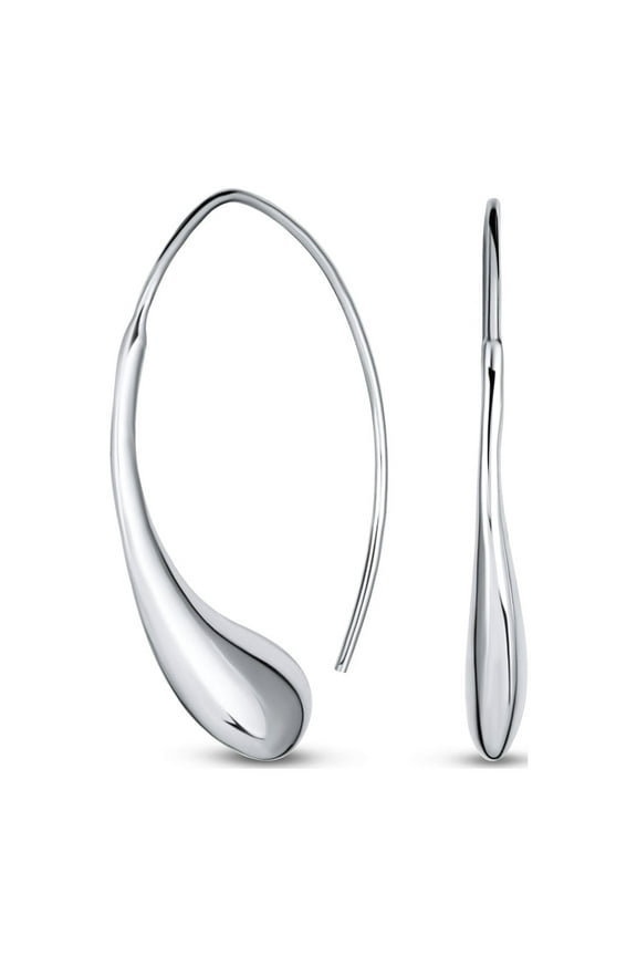 Womens Minimalist Dangle Earrings Polished Teardrop Threader in Sterling Silver