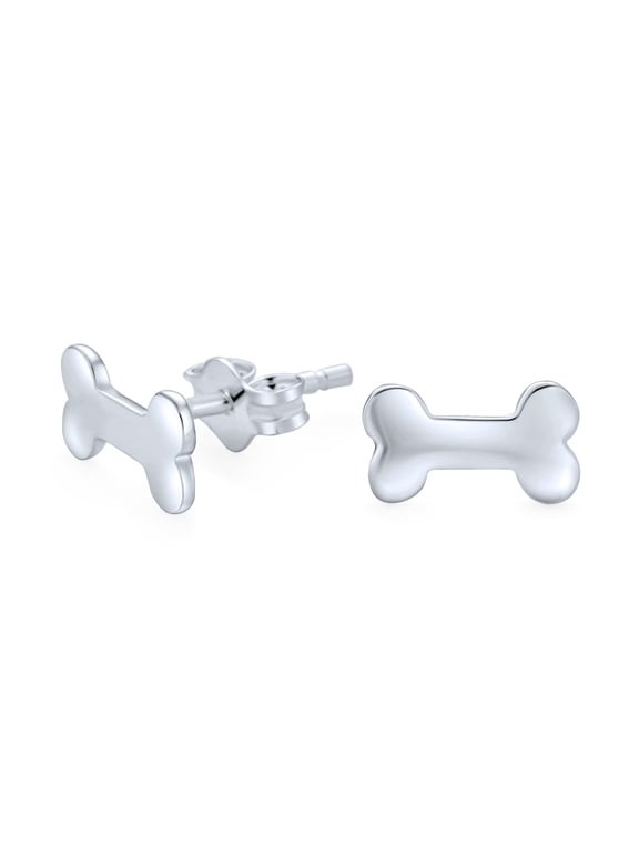 Womens Tiny Animal Pet Lover Dog Bone Stud Earrings .925 Sterling Silver