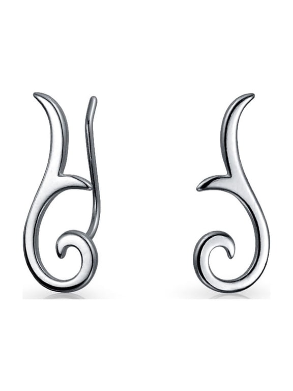 Womens Scroll Ear Pin Crawlers Climber Earrings .925 Sterling Silver