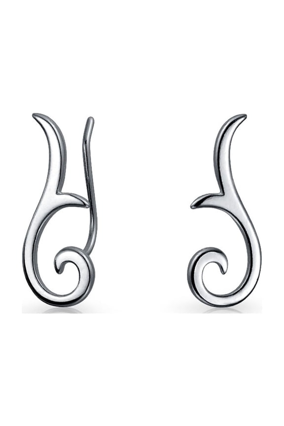 Womens Scroll Design Ear Pin Crawlers Climber Earrings .925 Sterling Silver