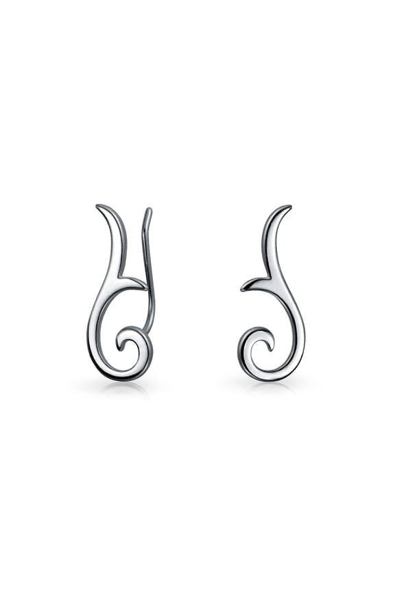 Womens Tribal Scroll Ear Pin Crawlers Climbers Earrings Sterling Silver