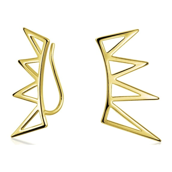 Bling Jewelry Womens Spike Triangles Crawlers Ear Pin Climbers Earrings Gold Sterling Silver