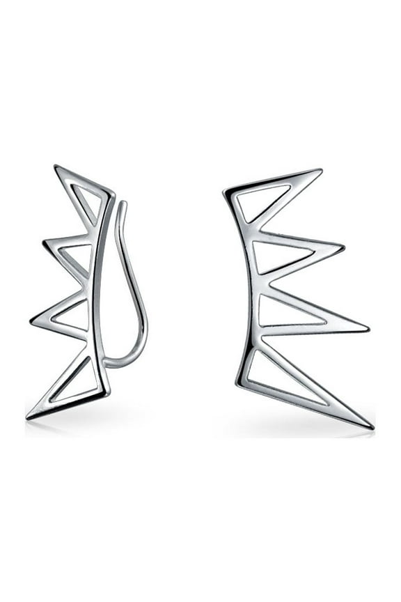 Womens Spike Triangles Crawlers Ear Pin Climbers Earrings Sterling Silver