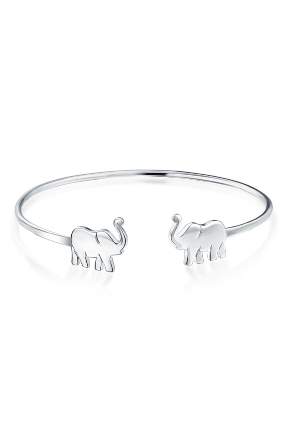Womens Thin ZOO Animal Good Luck Elephant Bangle Cuff Bracelet .925 Sterling Silver