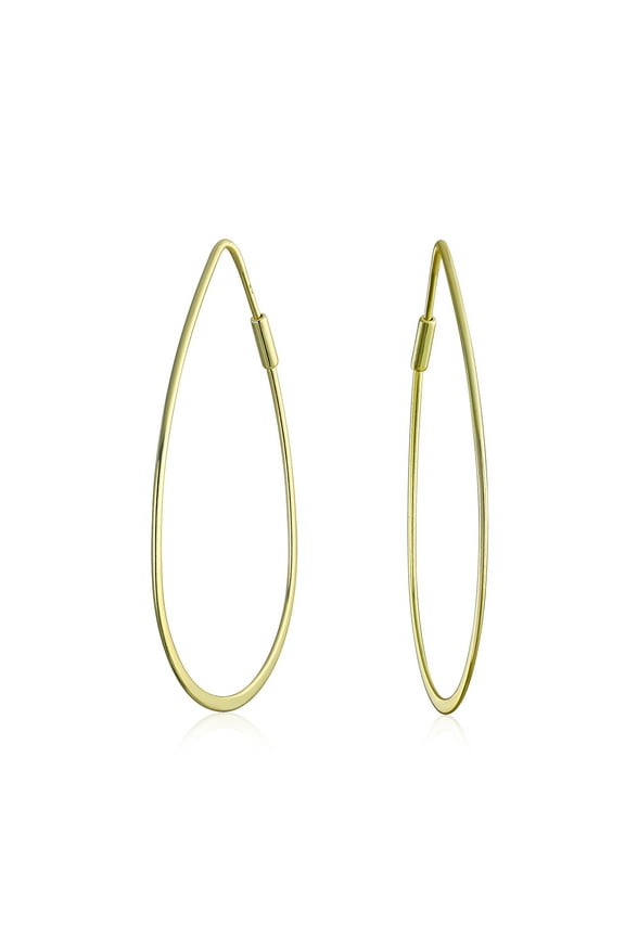 Womens Endless Lightweight Thin Oval Shape Big Hoop Earrings Gold Plated .925 Sterling Silver 2 Inch