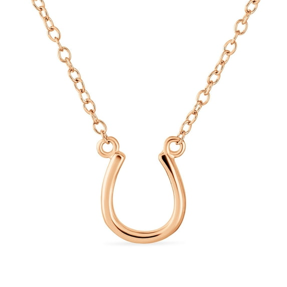 Bling Jewelry Womens Equestrian Good Luck Charm Horseshoe Pendant Necklace Rose Gold Plated Silver