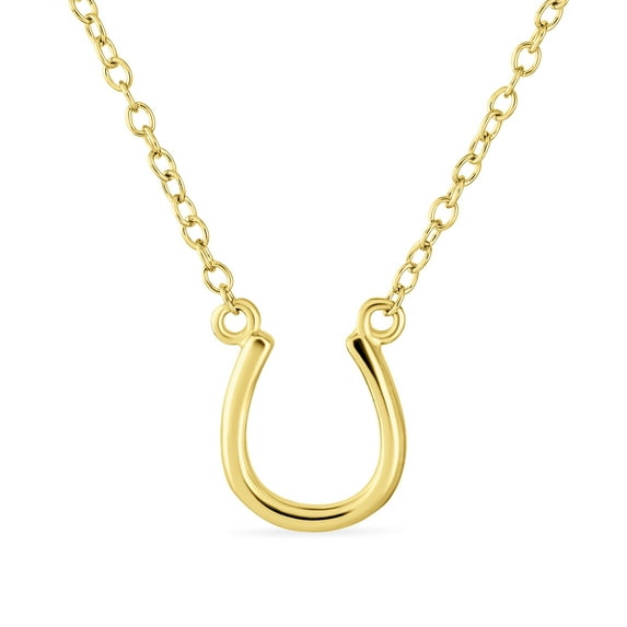 Bling Jewelry Womens Equestrian Good Luck Charm Horseshoe Pendant Necklace Gold Plated Silver