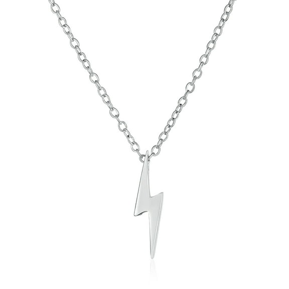 Bling Jewelry Womens Minimalist Lightning Bolt Pendant Necklace with CZ Gold Plated Silver