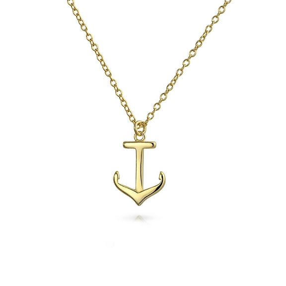 Bling Jewelry Womens Minimalist Nautical Boat Anchor Pendant Necklace 14K Gold Plated Silver 16"